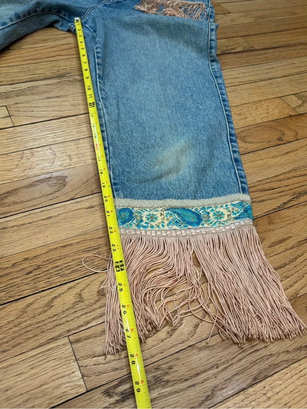 VTG 90s Levi's 569 upcycled fringe paisley jeans loose straight fit 900 series - Picture 11 of 12